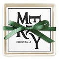 Ceramic Napkin Tray + Napkins - Merry Christmas Green Bow
