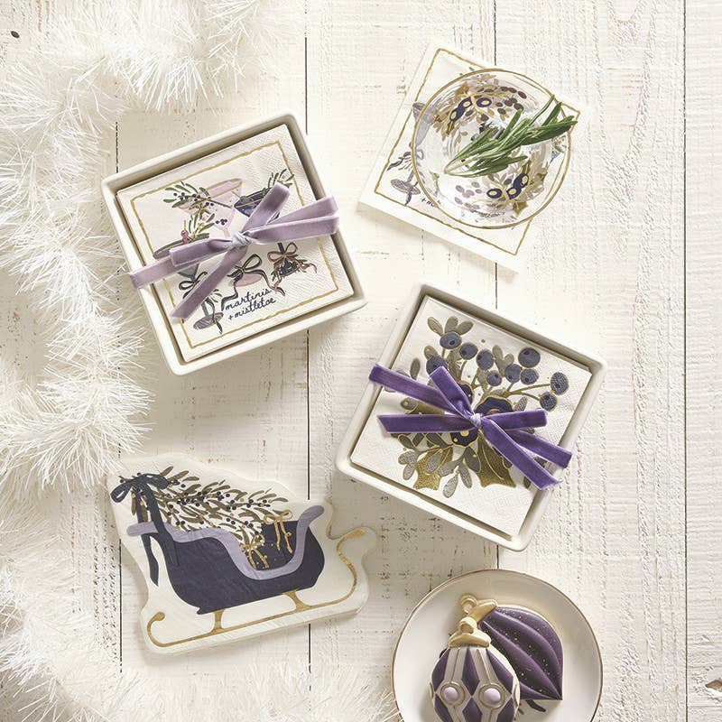 Ceramic Napkin Tray + Napkins - Martinis + Mistletoe