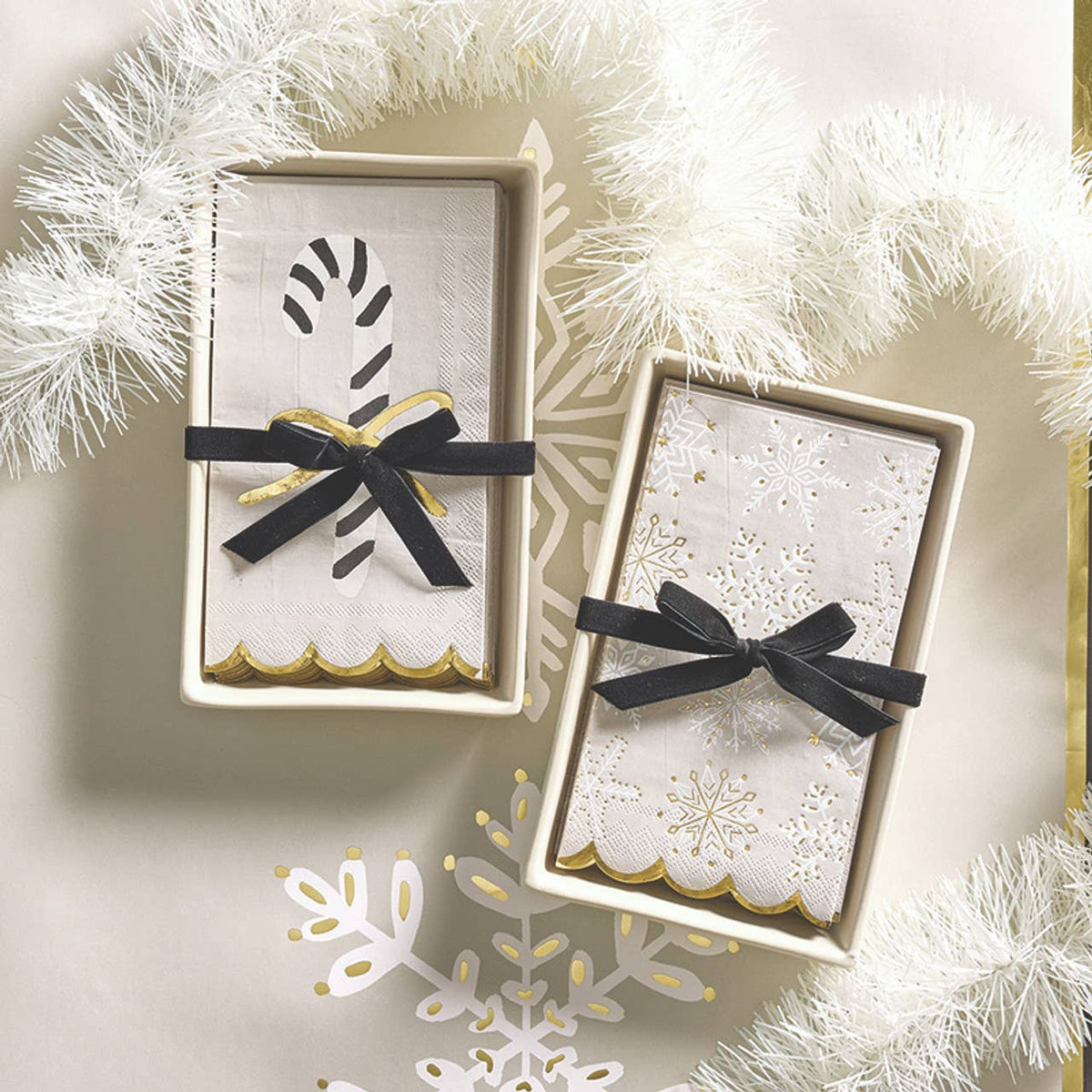 Ceramic Guest Napkin Tray + Napkins - Candy Cane