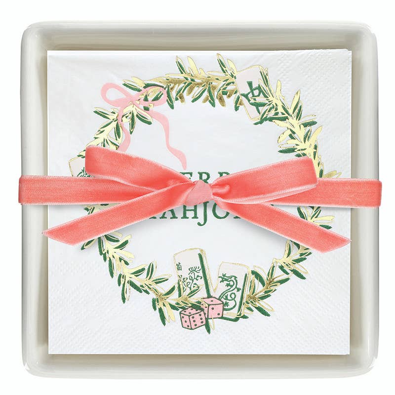 Ceramic Napkin Tray + Napkins - Merry Mahjong