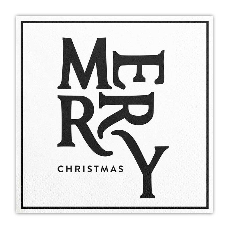 Ceramic Napkin Tray + Napkins - Merry Christmas Green Bow