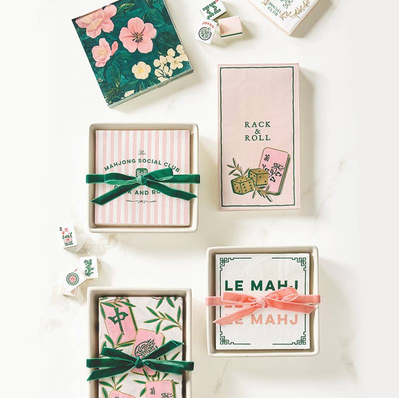 Ceramic Napkin Tray + Napkins - Merry Mahjong