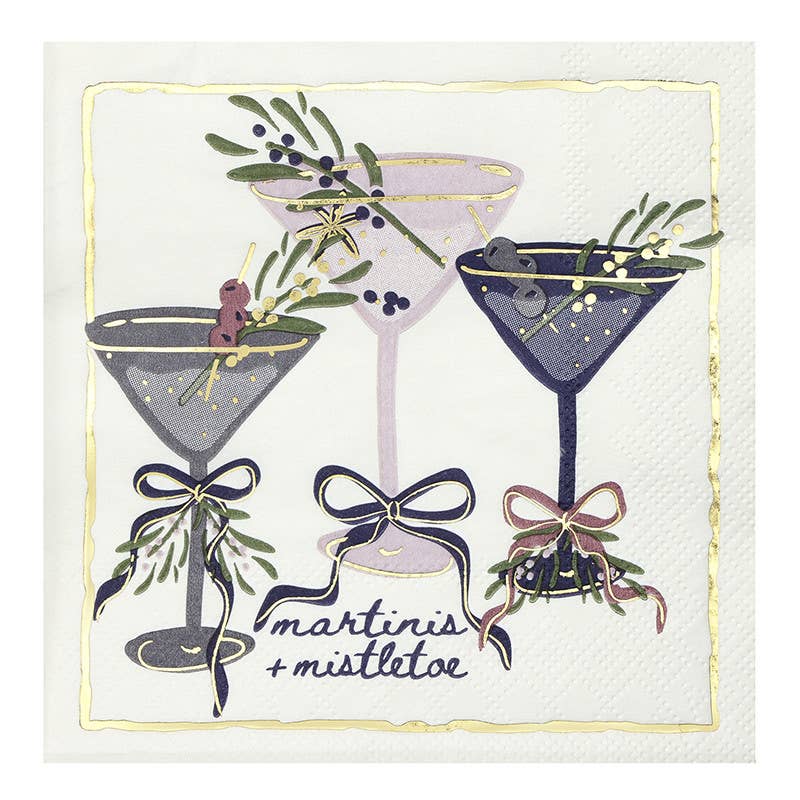 Ceramic Napkin Tray + Napkins - Martinis + Mistletoe