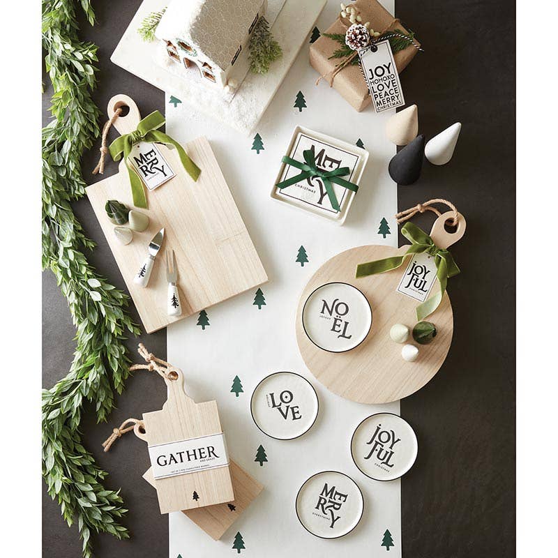 Ceramic Napkin Tray + Napkins - Merry Christmas Green Bow