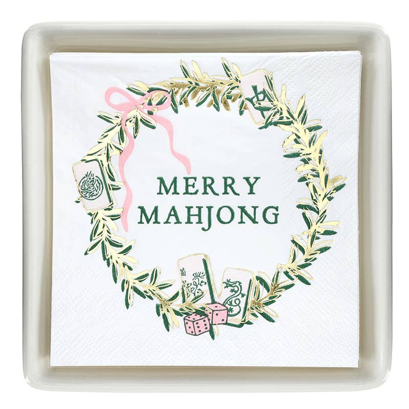 Ceramic Napkin Tray + Napkins - Merry Mahjong