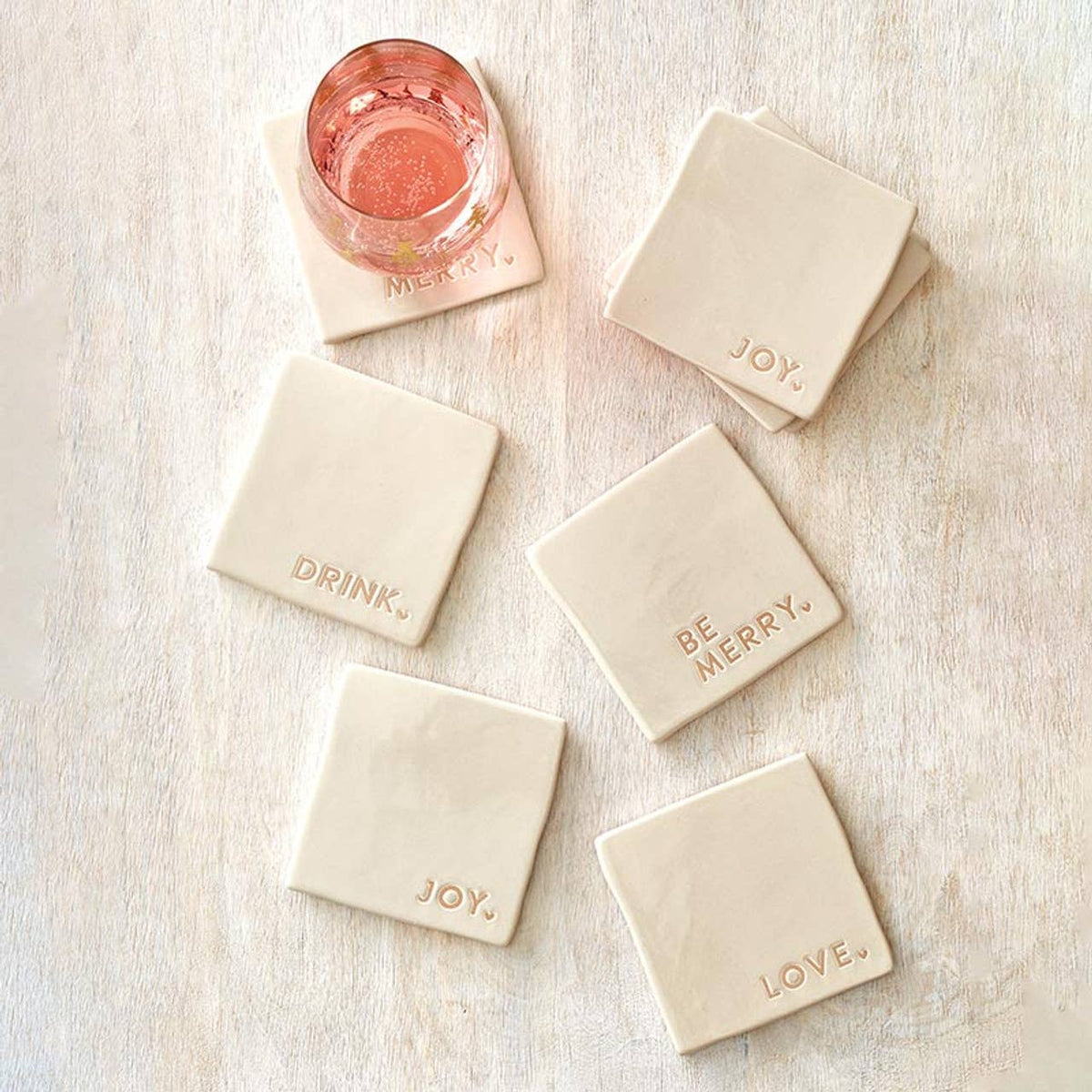 Ceramic Coasters - Joy Love Drink Be Merry - Set of 4